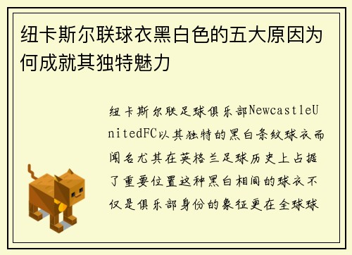 纽卡斯尔联球衣黑白色的五大原因为何成就其独特魅力